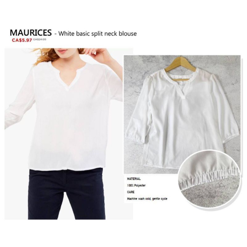 Maurinces white basic split neck blouse