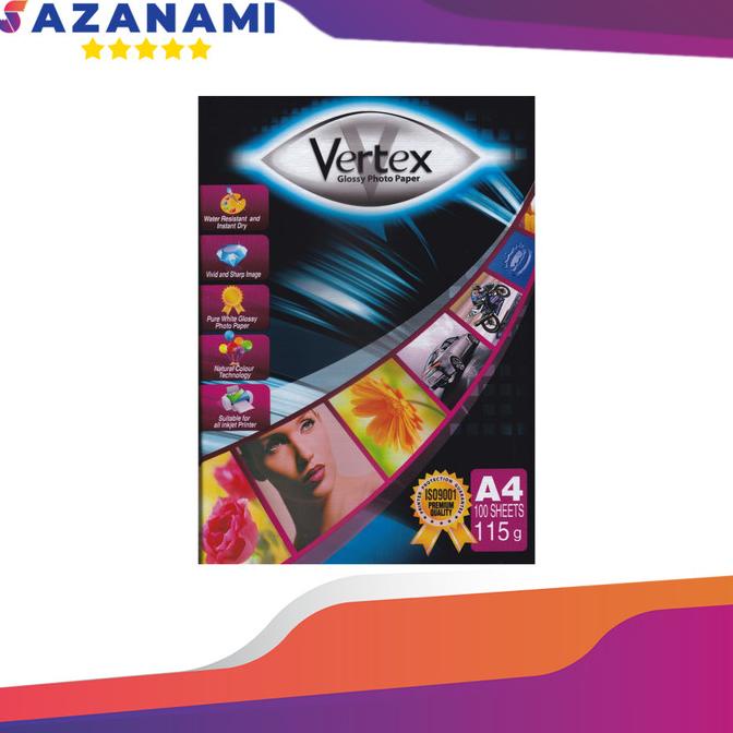 

VERTEX GLOSSY PHOTO PAPER 115 GRAM A4 KERTAS FOTO 100 SHEETS Star Seller Termurah