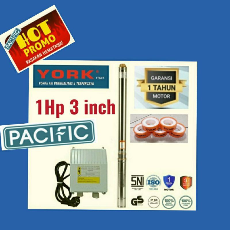 Pompa satelit YORK 1HP Submersible sumur bor 3 inch casing