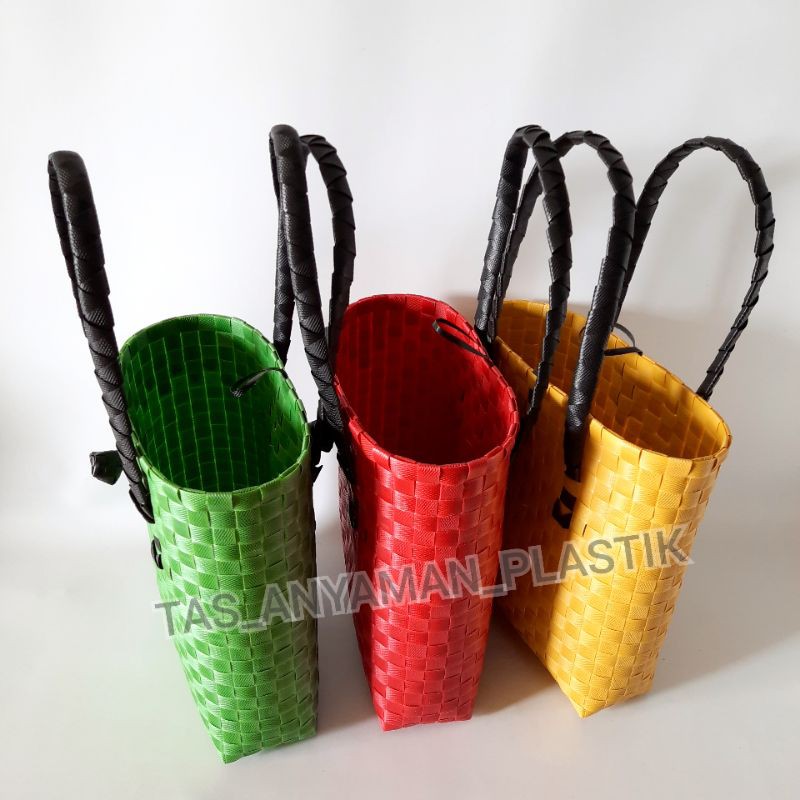 Jual Tas Anyaman Plastik Keranjang Belanja Plastik Anyaman Mini Polos Banyak Warna Bahan Kuat 9627