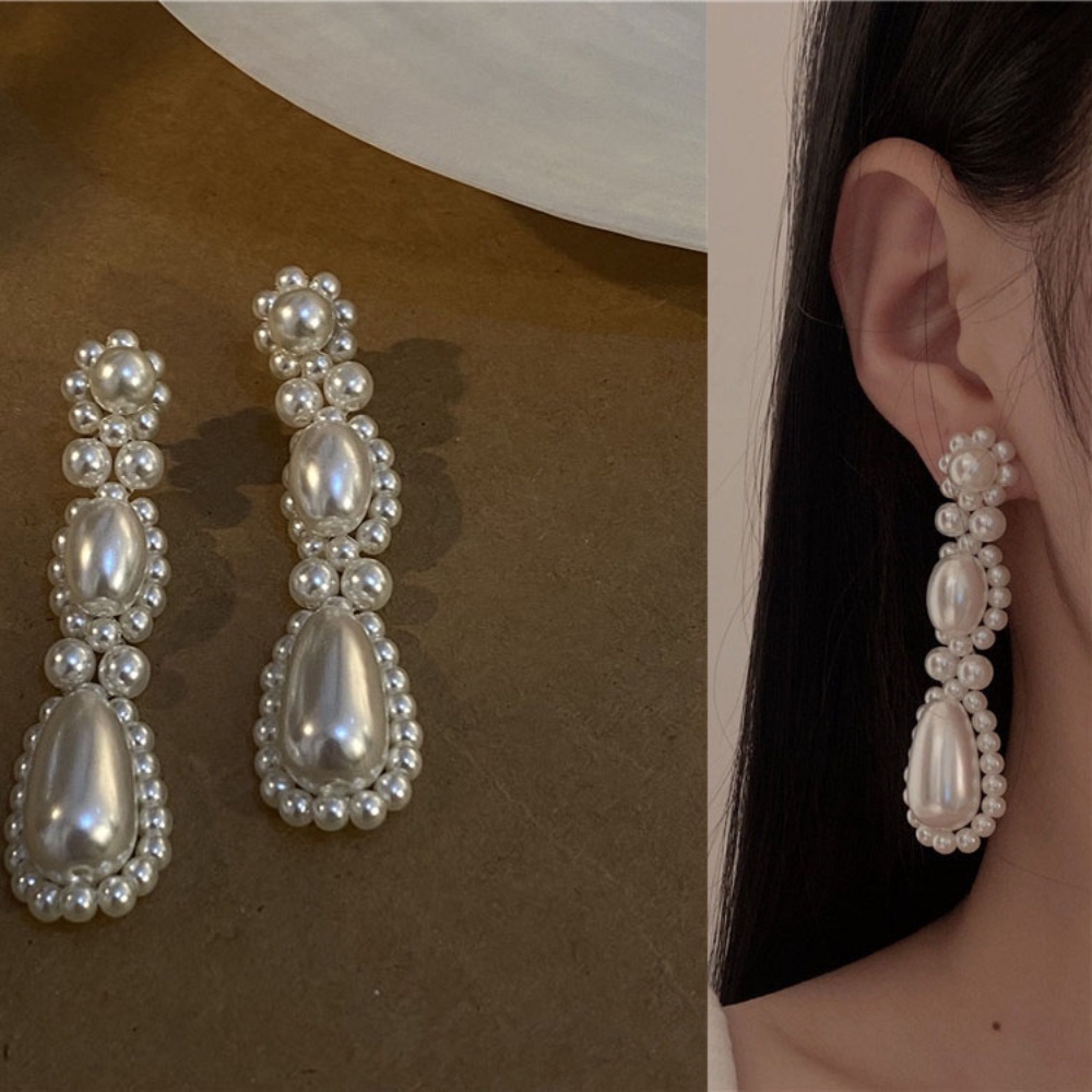 Anting Tusuk Gantung Desain Anyaman Hias Mutiara Gaya Perancisretroelegan Untuk Wanita