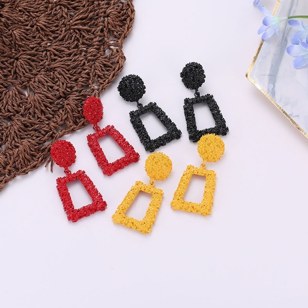 Anting Trapesium Korea Hijab Persegi Geometric Earrings Wanita Fashion Vintage Women Cantik Metal