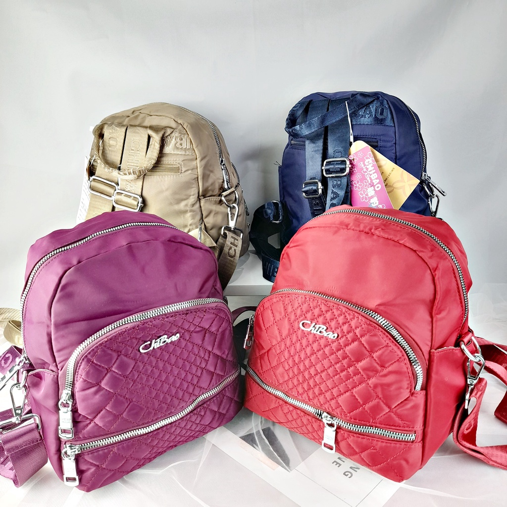 Tas Ransel Wanita Import Chibao Original Kuliah Sekolah Backpack Kecil Bahan Kain Nylon Premium Polos Bordir TAS105