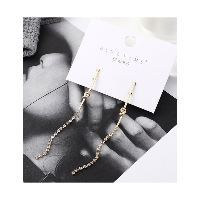 LRC Anting Tusuk Fashion Gold Plated Gold Crystal Fringed S925 Silver Needle Earrings Y62780