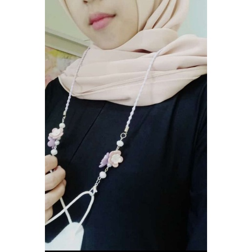 STRAP MASKER 2IN1 HIJAB KELOPAK BUNGA FLOWERS - STREP MASKER MANIK DAISY DUSTY - KALUNG MASKER PREMIUM - TALI MASKER - KONEKTOR MASKER