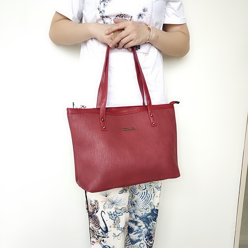 ready cod tas wanita shoulder bag cewek tas besar import murah kulit sentetis warna hitam merah