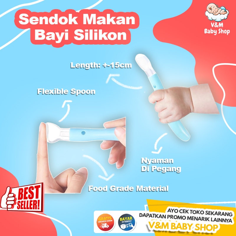 VnM055 | Sendok Makan Bayi Silikon / Sendok Makan Bayi Silicon / Perlengkapan Makan Bayi