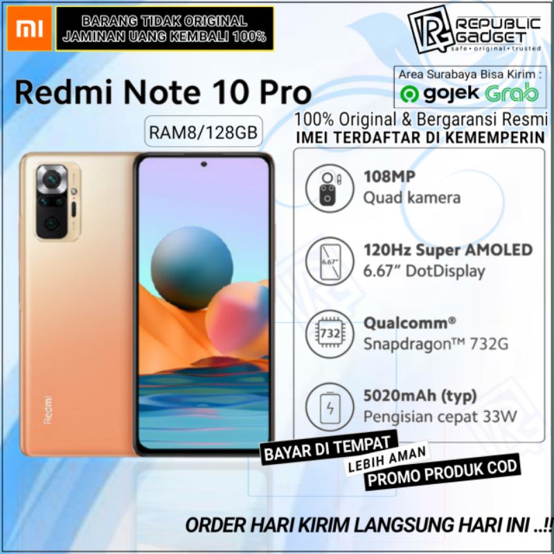 XIAOMI REDMI NOTE 10PRO RAM8/128GB New Segel Original Bergaransi Resmi TAM (Xiaomi Indonesia) 1tahun