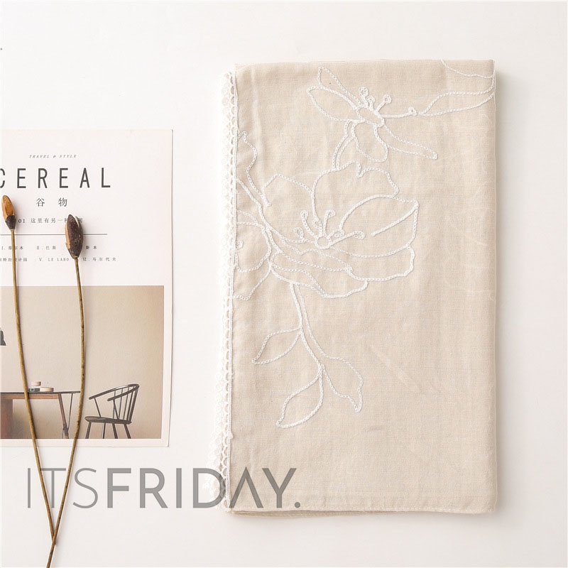 ITSFRIDAY NEVA Scarf - Premium Pashmina Shawl Selendang Syal Pasmina Hijab Import Motif Lace Renda Bordir Bunga Nude Cream