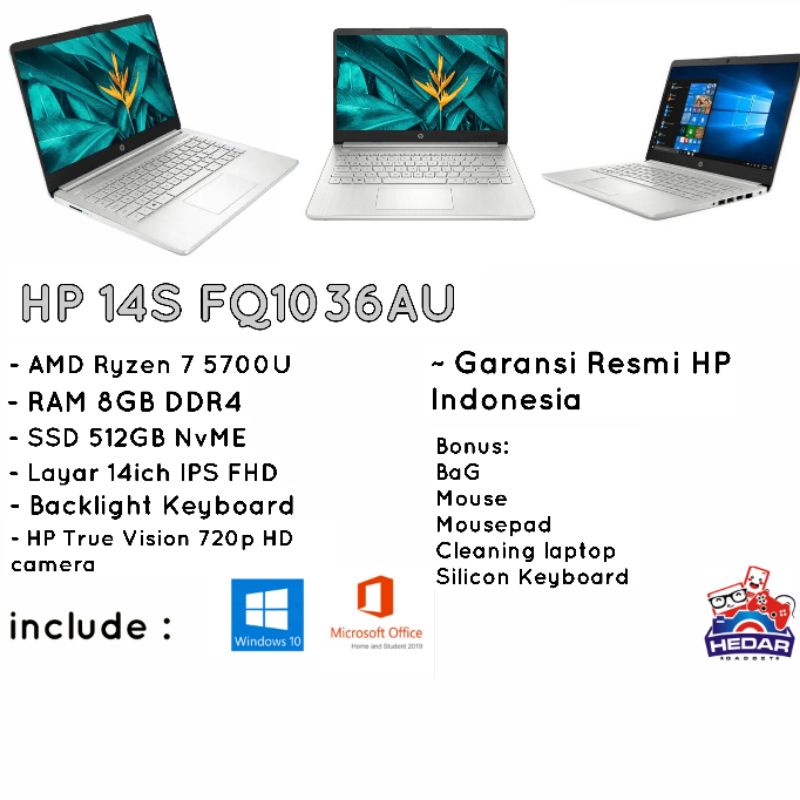 HP 14s fq1036AU Ryzen 7 5700 8GB 512 Vega8 W10 OHS 14  IPS FHD