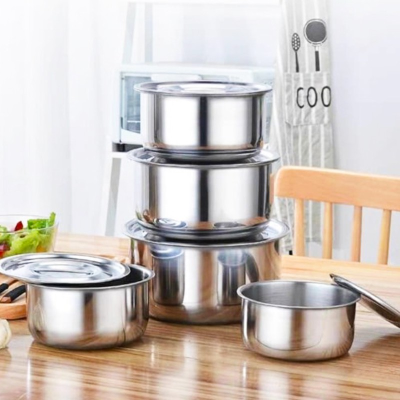 Panci Set Serbagun Stock Pot 5 pcs Stainless Steel Ware