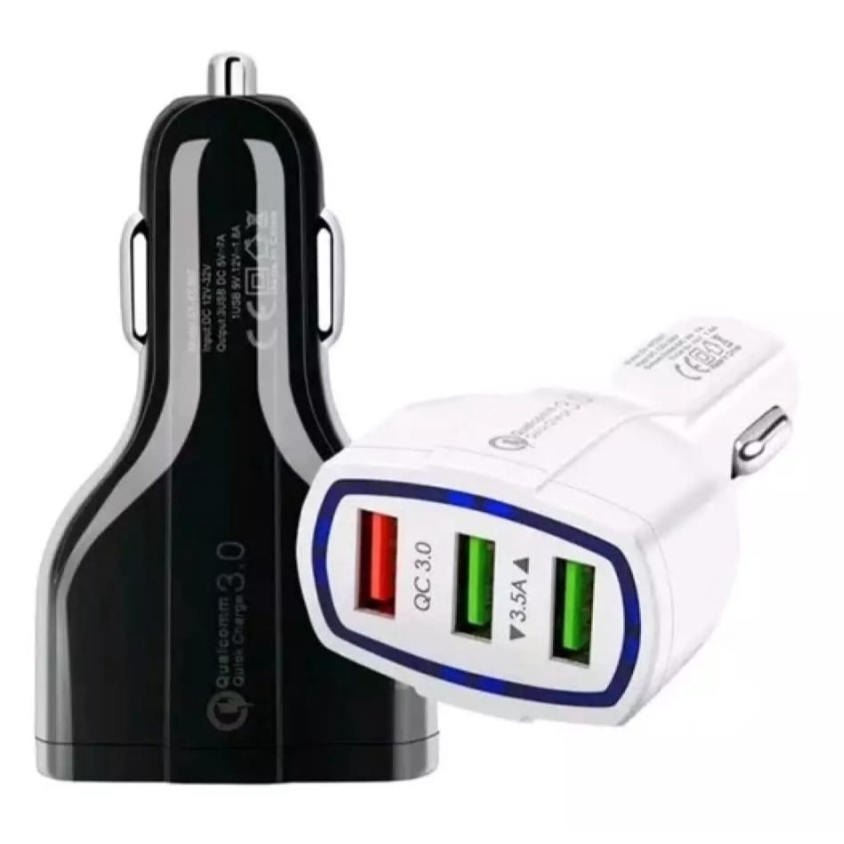 Qualcomm 3.0 Quick Car Charger Fast Charging 3 Port-Batok Saver-Cas hp Mobil Motor-Fast Charging-Quick Charging-Charger Mobil-Batok Charger-3 USB-High Quality