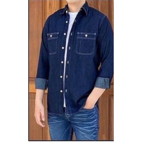 Kemeja Pria Denim Uniqlo Lengan Panjang ORI