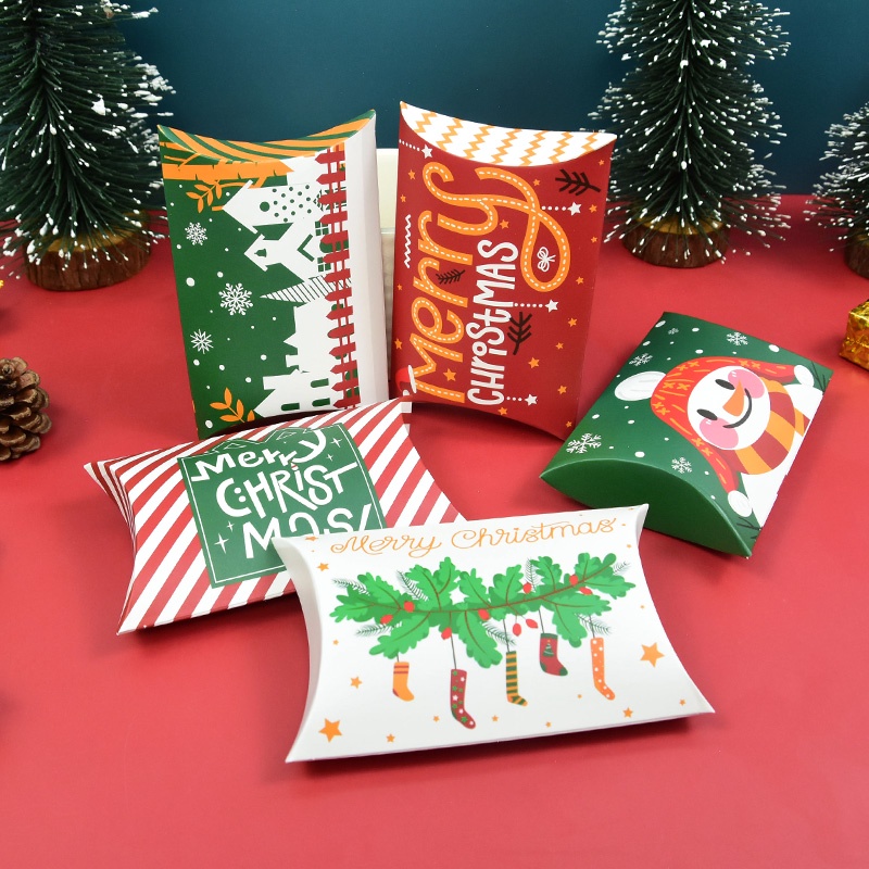 10pcs Kotak Permen Bentuk Bantal Santa Claus Bahan Kertas Kraft Untuk Perlengkapan Pesta Natal