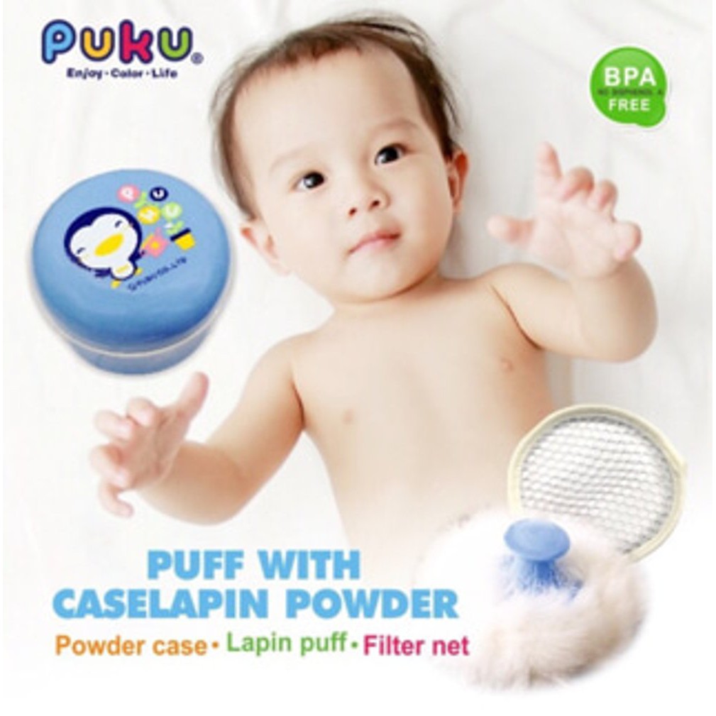 PUKU Powder Puff with Case -  Puff + Tempat Bedak Bayi - BPA FREE