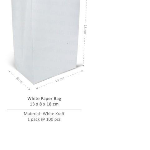 

◙ [Digipack] White Paper Bag 13 x 8 x 18 | Kantong Kertas Roti Snack ❂