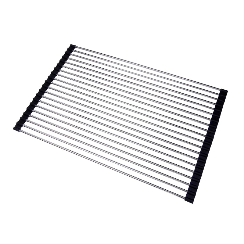 Rak Pengering Piring Gulung Multi Guna Rolling Drainer Over Sink Mat Tahan Panas Stainless Steel Dapat Dilipat Untuk Dapur