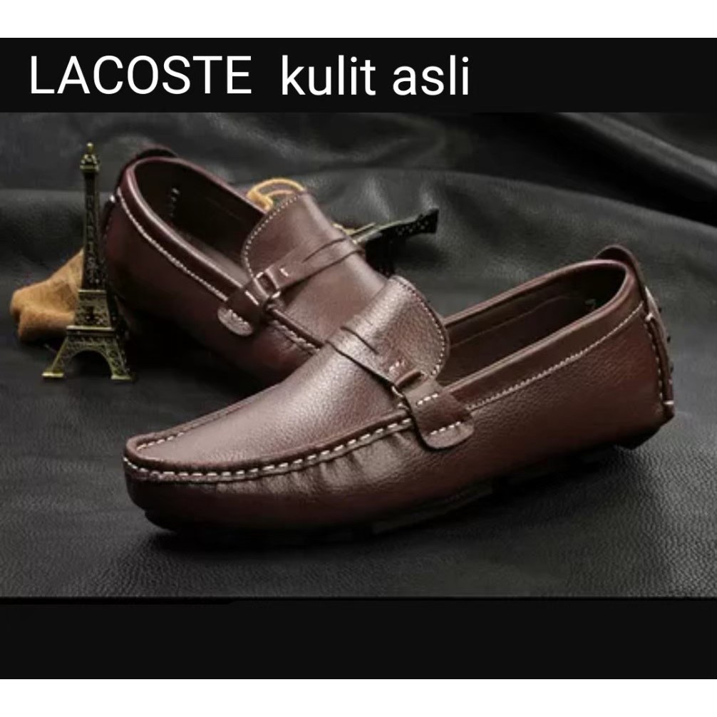 Sepatu Lacoste Slip On Pria Kulit Asli Slop Casual Semi Formal Kerja Santai Cowo Kekinian Murah