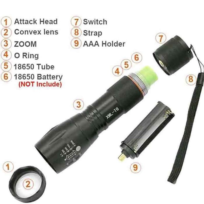 Senter Outdoor LED Cree E17 S Mini Zoom 3800 Lumens Taffware Tahan Air Waterproff XM-L T6 Tactical