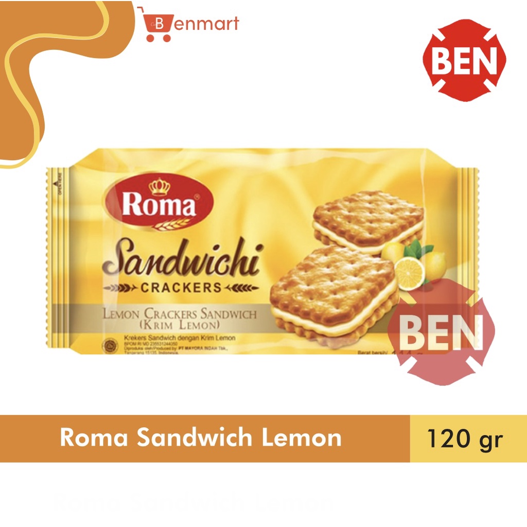 

Roma Sandwich LEMON 120g 120gr 120 g gr - Crackers Krim Kuning Kotak