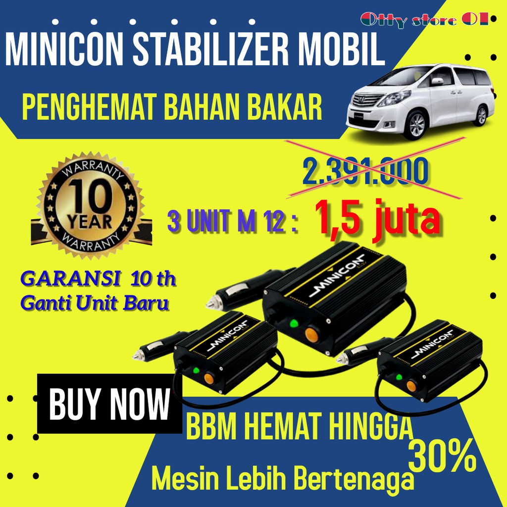 

MiniconStabilizerPenghematBahanBakarMobilAccu12voltPromoPaket3BuahOriginalGaransi10Tahun