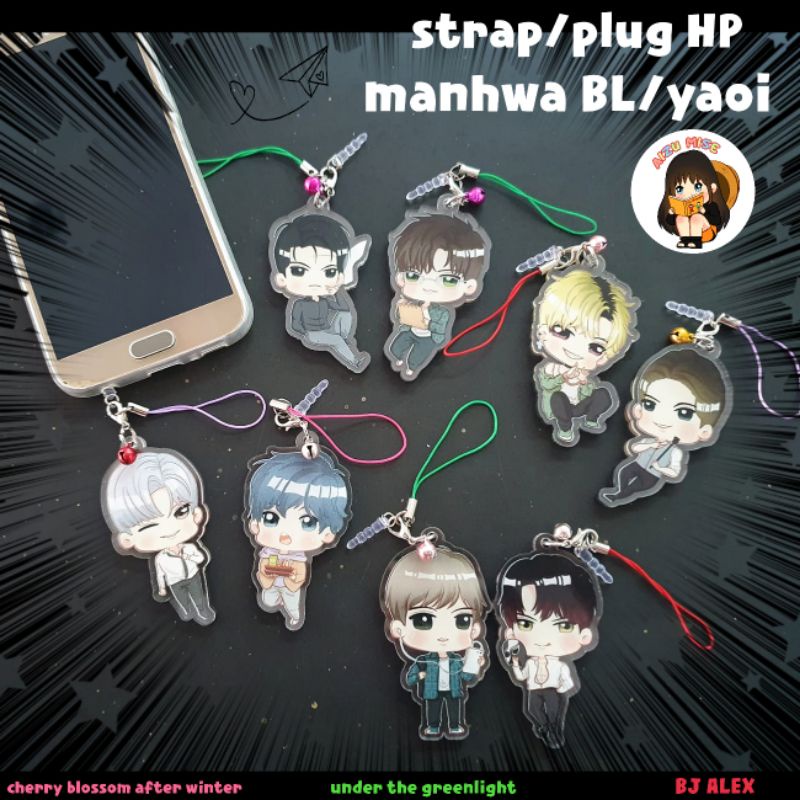 gantungan hp/strap/plug hp manhwa BL/yaoi bj alex, under the greenlight, cherry blossom after winter