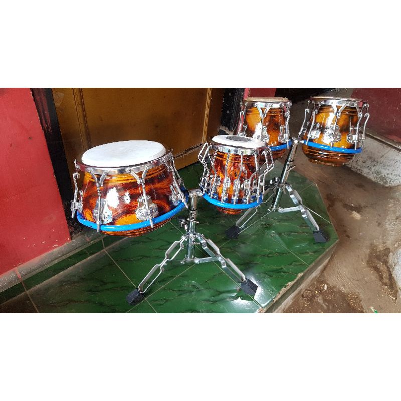 Kendang Ketipung Dangdut Ring V8 Tak PetirPlus Kempul Ring V8 V6 Kayu Nangka Warna Bakaran