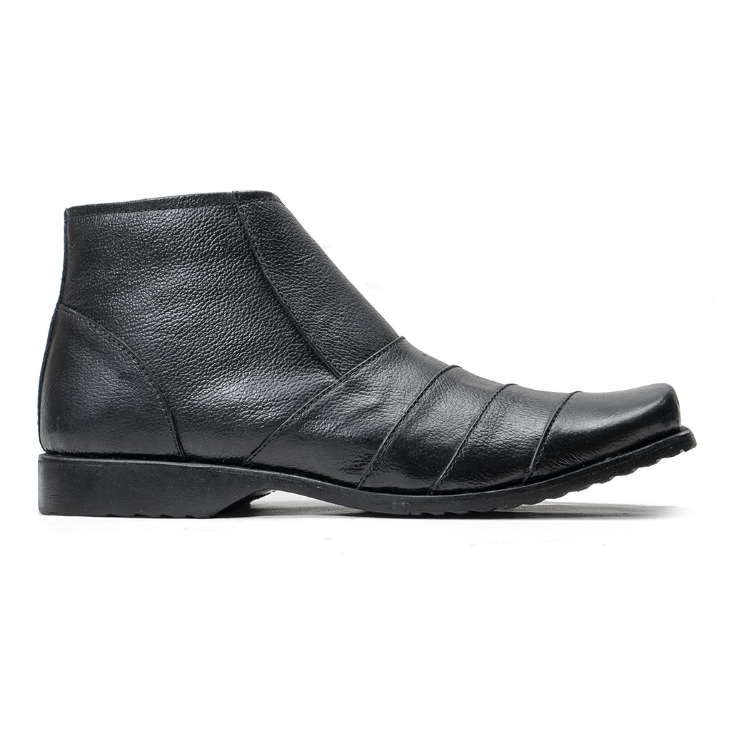 Sepatu Boot Pria Formal Resleting Kulit Asli PDH Security Warna Hitam BOOTS02 BIG SIZE