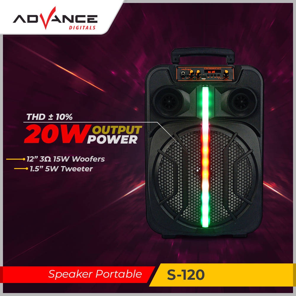 【READY STOCK】 advance high quality stereo, subwoofer s-120 speaker portable bluetooth 12 inch