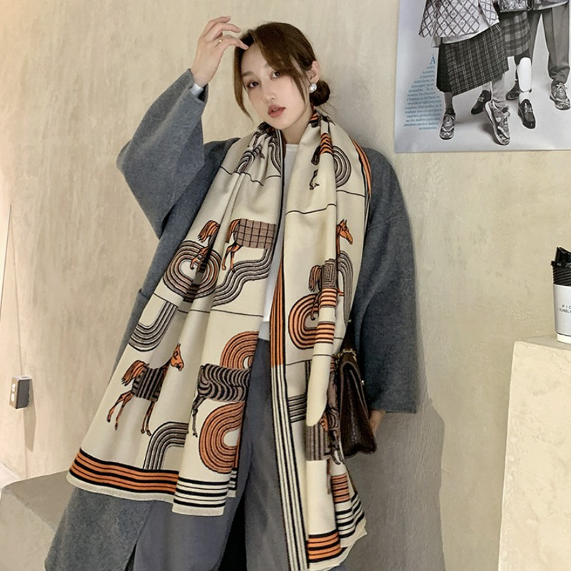 Syal &quot;Humble&quot; 60 x 190 Anggun motif Kuda yang mewah Bahan High Grade Cashmere Immitation