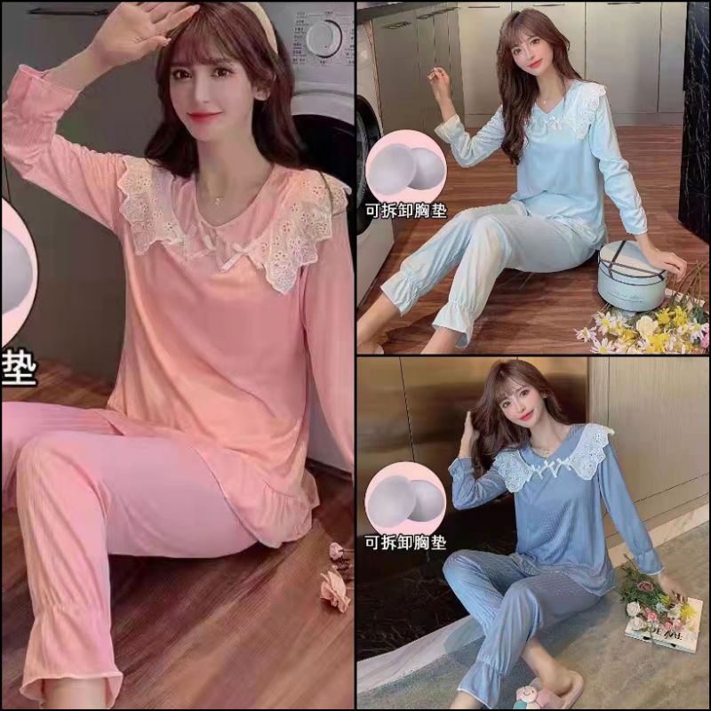 Baju tidur wanita renda halus / set piyama wanita renda import