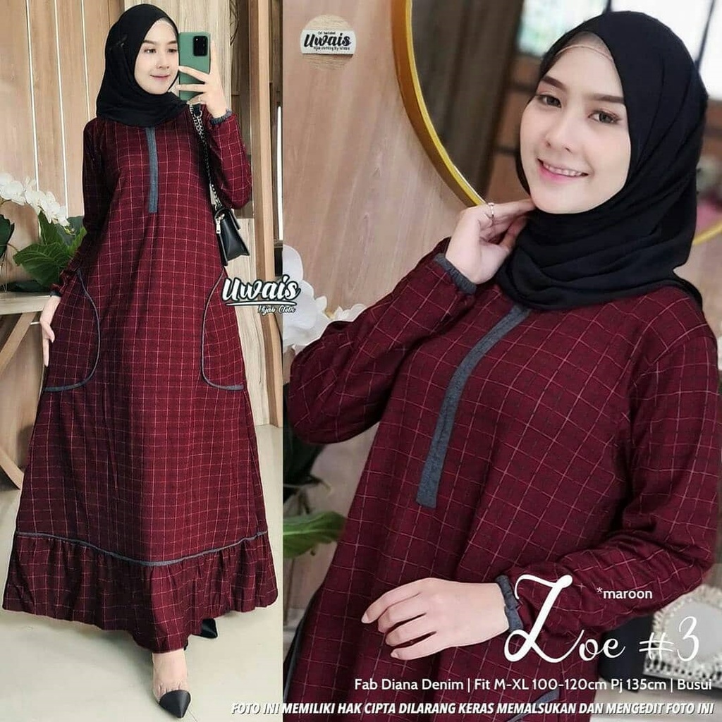Gamis Wanita Calvin Jeans Diana Busui Tebal Melar Nyaman di Pakai Fane Levila Gamis Muslim Kekinian-ZOE3 MAROON
