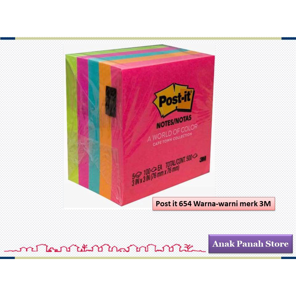 

Post it / Stick Note Warna - warni 654 Merk 3M ( Isi 5 pad )