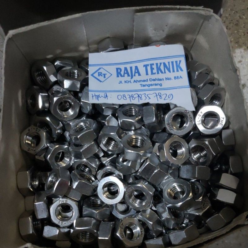 mur stainless steel 304 m10 kunci 17 drat pitch 1.5 / mur m10 stainless 304 / mur m10 kunci 17 bahan