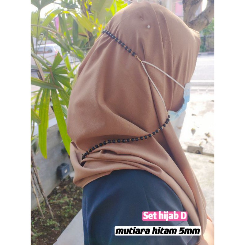 tali masker kalung set hijab rantai mutiara gantungan masker