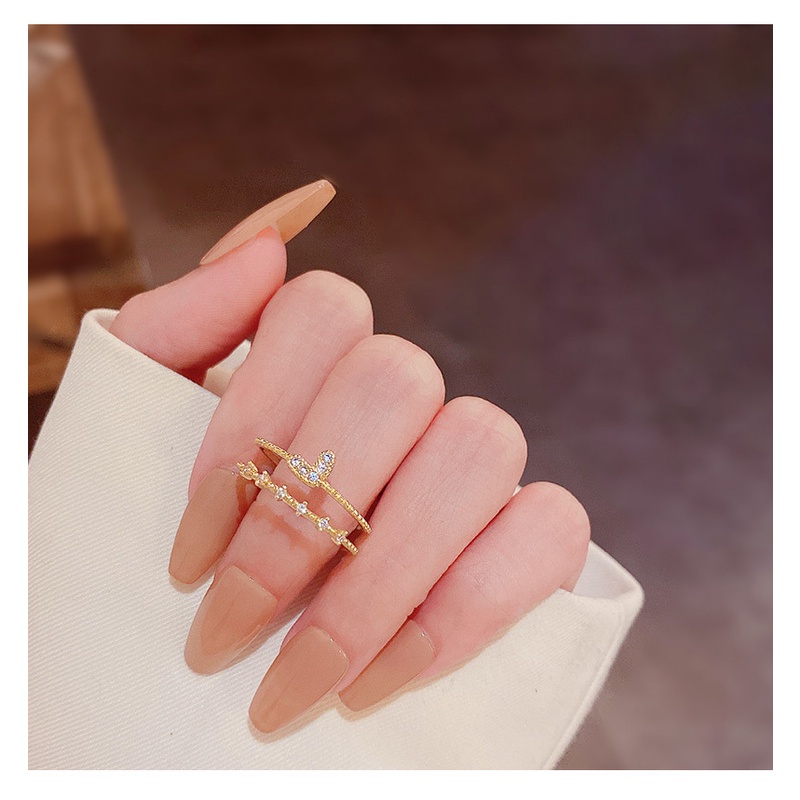 Cincin Jari Telunjuk Model Terbuka Lapisan Ganda Bahan Zirkon Untuk Wanita