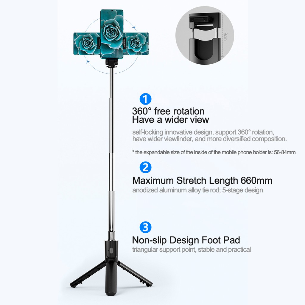 BENCO Tongsis Selfie Stick Remote Bluetooth Stand Holder 360 Derajat