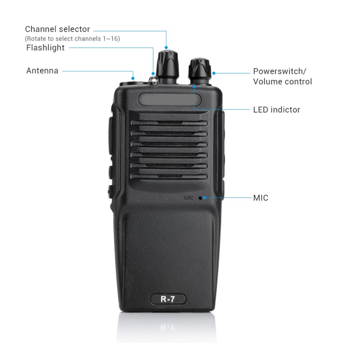 Walkie Talkie Single Band 3W 16CH UHF - BF-R7 - Black Garansi