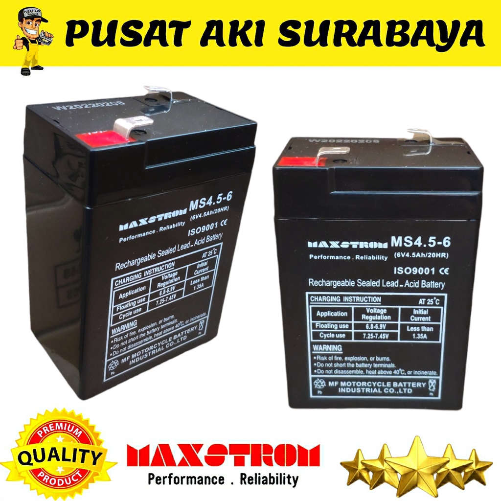 MAXSTROM 6V 4.5Ah ACCU KERING RECHARGE MOTOR MAINAN ANAK MOBILAN AKI RIDE ON CAR VEHICLES 6 VOLT 4 AMPER BATERAI TIMBANGAN EMERGENCY LAMP VRLA BATTERY