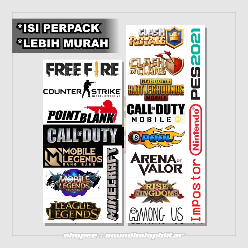 Stiker Game - Pack 19 Stiker -  Stiker HP / Free Fire / PUBG / Mobile Legend