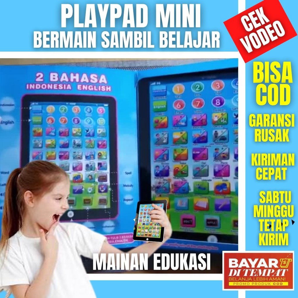 [AS7 - BISA COD] Mainan Anak Play Pad Mini 2 Bahasa Inggris Indonesia Bisa Belajar Membaca Huruf Ang