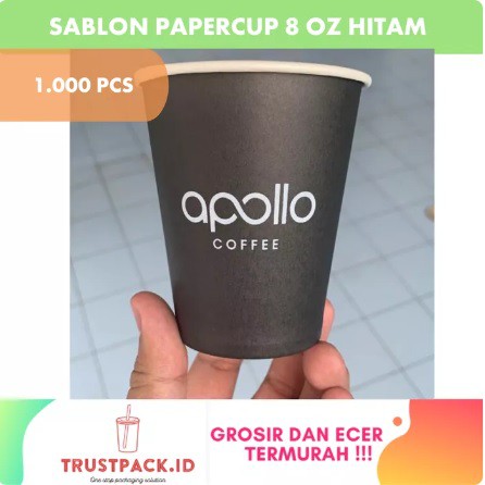 SABLON PAPER CUP HITAM 8 OZ - 1000 PCS + tutup lid hitam 8 oz