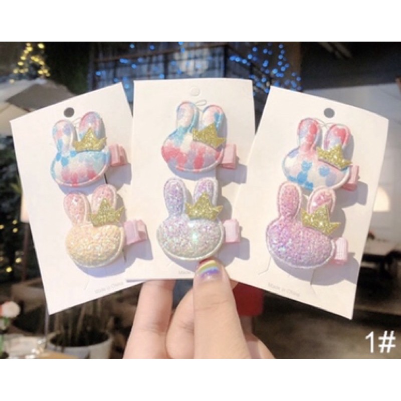 (JR03) Jepit rambut anak motif bunny dan ikan paus. 2pcs/set.