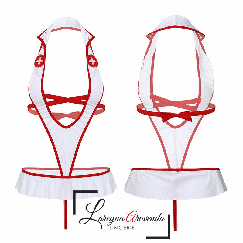 Set Lingerie Seksi + Bando Fit M/L/XL/XXL Model Kostum Perawat Nakal LG344