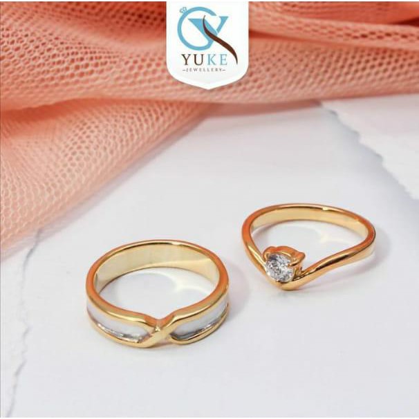 Cincin Couple Cincin Silver/Perak Gold Glossy Zircon Stone Cincin Kawin Cincin Nikah Cincin Lamaran 