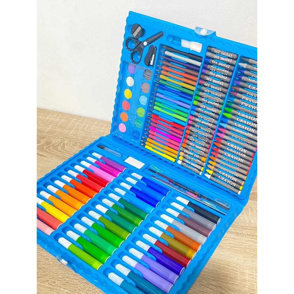 Jual Crayon Set Koper Isi 150 Pcs / Oil Pastel Alat Mewarnai Untuk Anak