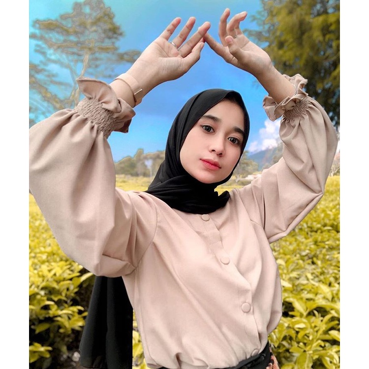Miska Top Blouse Wanita Modern Pakaian Cewek Atasan Blus Lengan Balon Polos Daily OOTD Hangout kerja