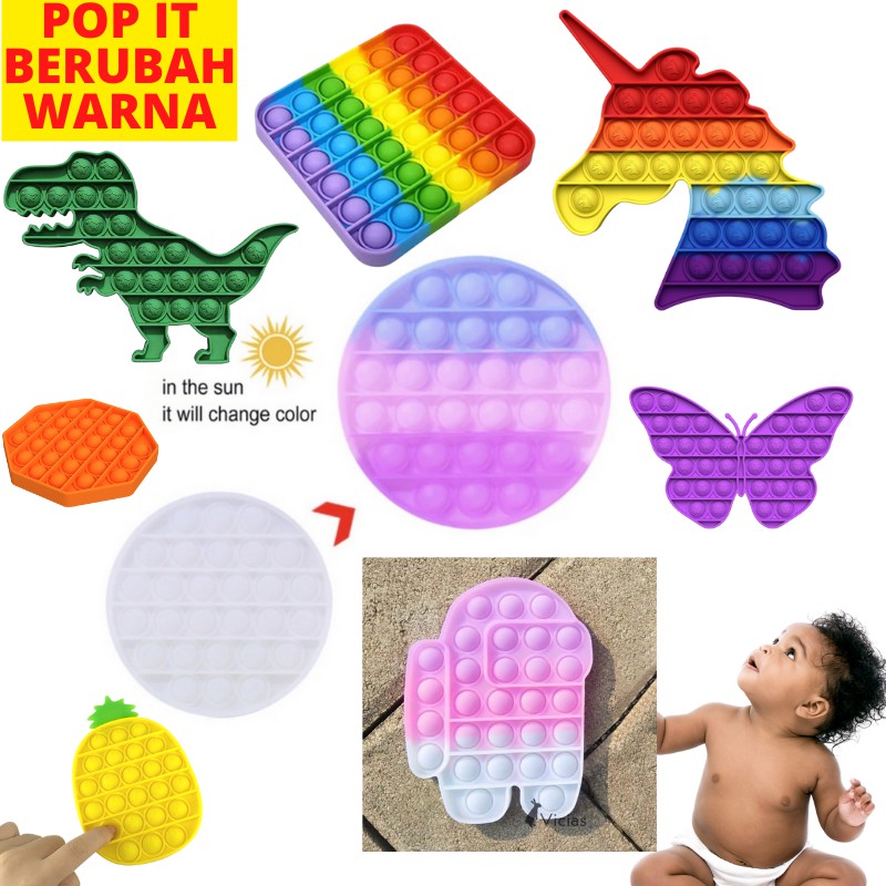 Pop It Murah UV Light Rainbow Mainan Anak Anti Stress Tiktok Bubble