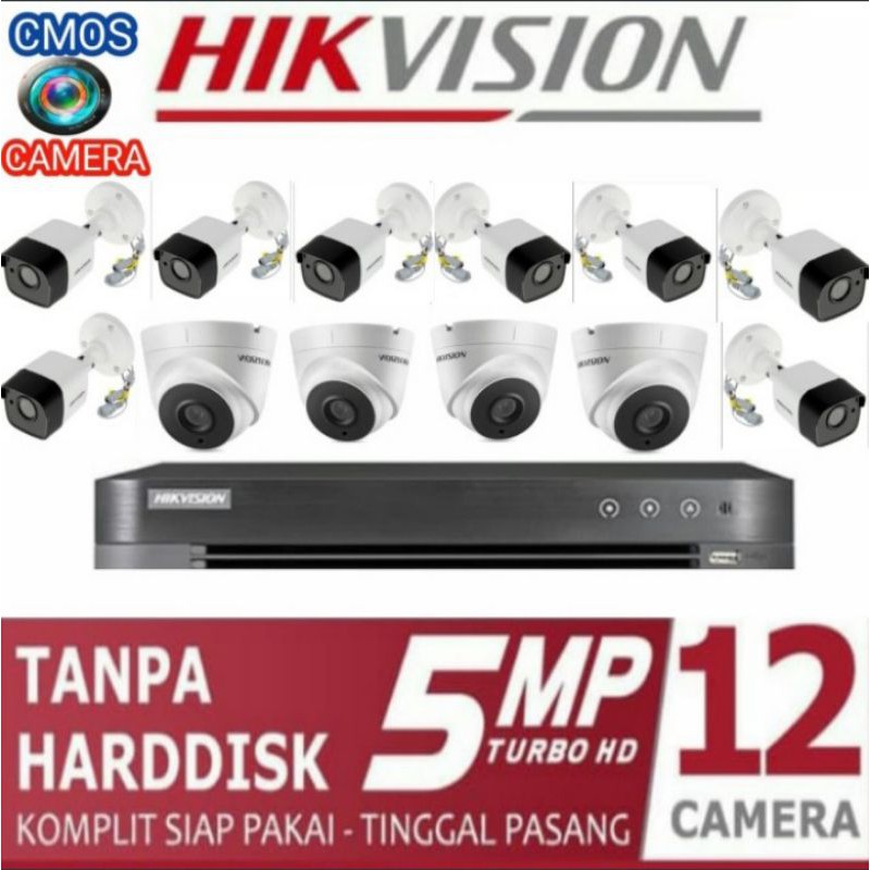 PAKET CCTV HIKVISION 5MP 16 CHANNEL 12 CAMERA TANPA HARDDISK