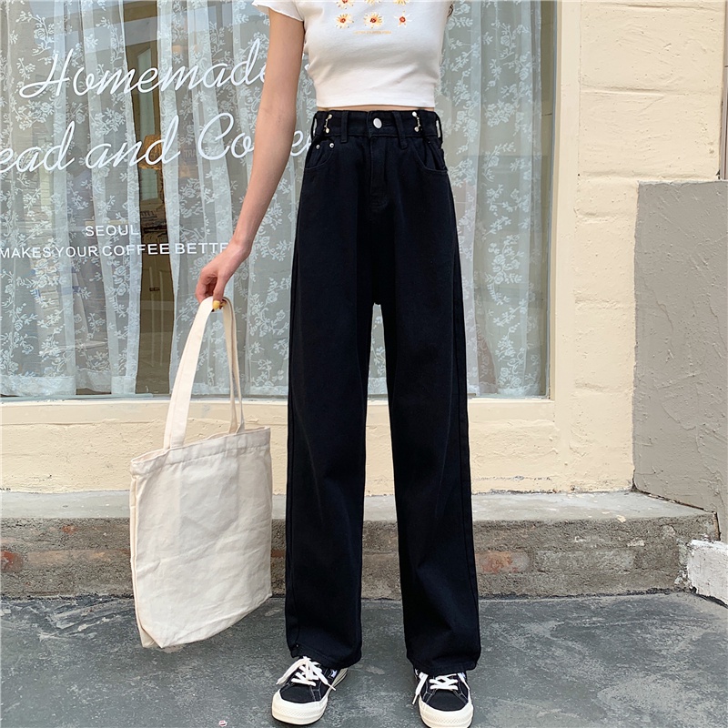 XIAOZHAINV Korean Celana Panjang Wanita High Loose Jeans